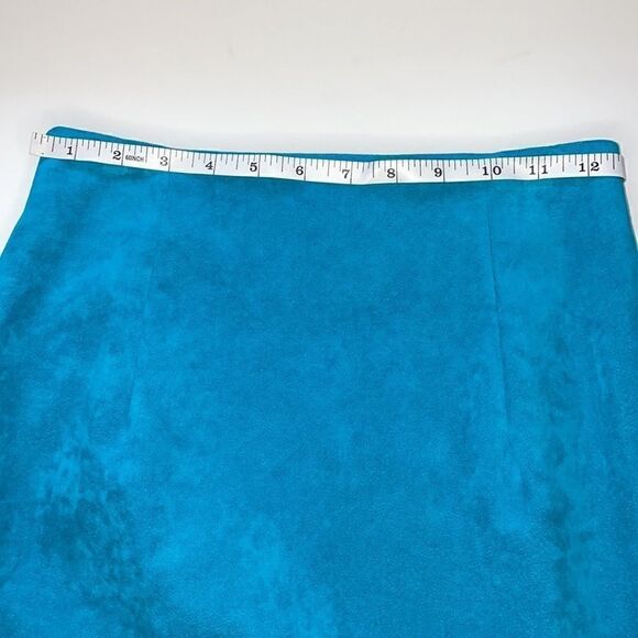 Vintage 90s Nicole Miller suede‎ turquoise skirt, Size 4 - Picture 4 of 6